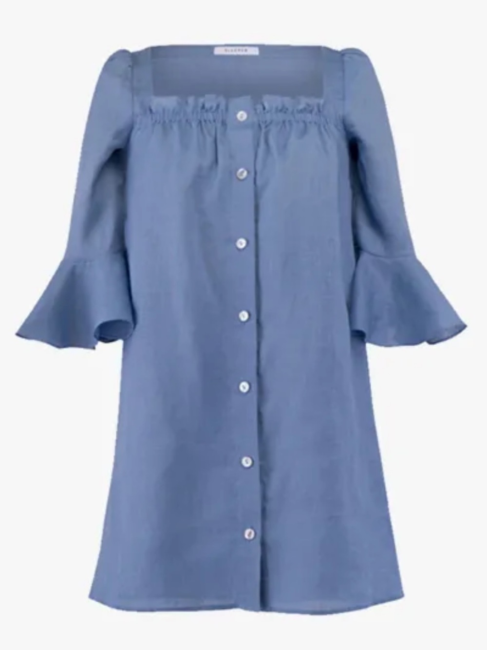 Sleeper Jane Linen Mini Dress Light Blue XS Bell Sleeve